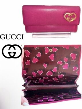 🩷 Gucci Heart Interlocking GG Long Continental Snap Wallet Pink Limited Edition